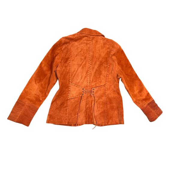 C Concept Y2K Vintage Orange Suede Leather Jacket w/ Lace Up Back Jacket SZ 12 - Picture 2 of 4